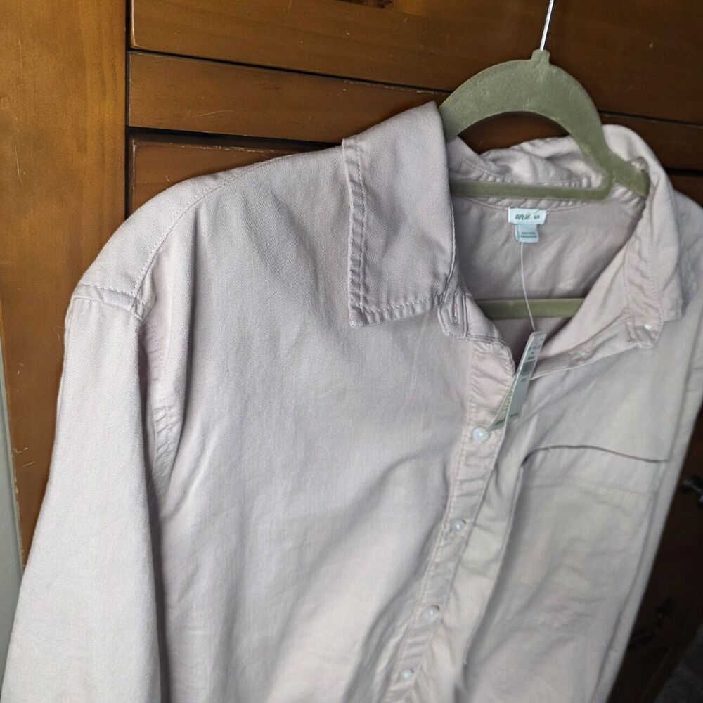 NWT Aerie Button Up Cotton Shirt Size Medium Oversized Pink Preppy Classic - Picture 5 of 9